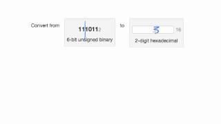 Example conversion of unsigned binary to hexadecimal