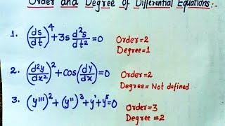 Order And Degree Of Differential Equations | Differential Equation Class 12