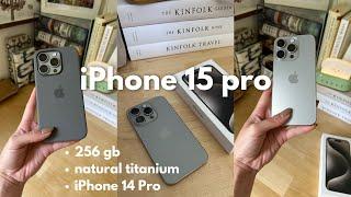 iPhone 15 Pro aesthetic unboxing  natural titanium, cute silicone cases, comparing iPhone 14 pro