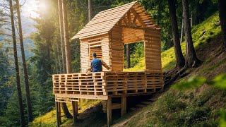 A Man Builds a House from ABANDONED PALLETS in the Middle of the Forest