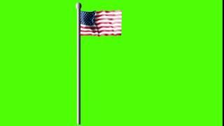 Green screen USA  flag on pole Long shot