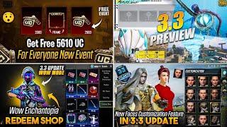 Get Free 12000,5650,3120 And 660UC - 3.3 Update Release Date - New 3.3 Update All Features |PUBGM