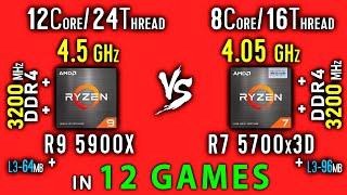 Ryzen 9 5900x vs Ryzen 7 5700x3D Test in 12 Games or R7 5700x3D vs R9 5900x