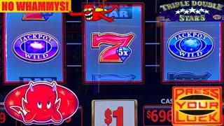 BOOM! Big win! 3 Reel PRESS YOUR LUCK + TRIPLE TREASURE + Triple Double Stars + Smokin Hot Stuff!