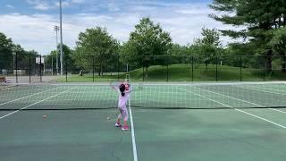 Hit the overhead shot on a tennis ball machine - orange ball