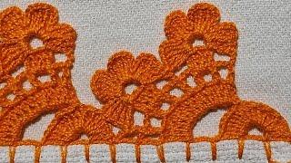 Barrado de crochê # em carreira única com flores@Canalcrocheparainiciantes