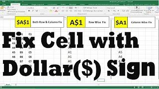 How to Fix Cell with Dollar Sign $ Row wise and Column wise in Excel Formula by learning center