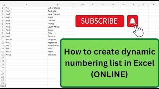 How to create dynamic numbering list in Excel using sequence and counta