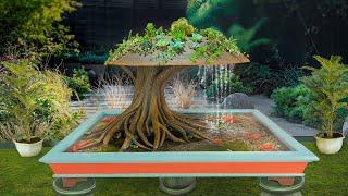 An amazing idea from cement! DIY the mushroom waterfall aquarium at home