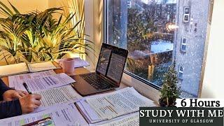 6 HOUR STUDY WITH ME on a SNOWY DAY  | Background noise, 10-min break, No Music