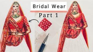How to draw Bridal Wear | Part 1 | Traditional wear | Fashion Illustration