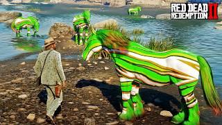 Arthur Morgan Tames Rare Green and Orange Striker Horses at Upper Montana River