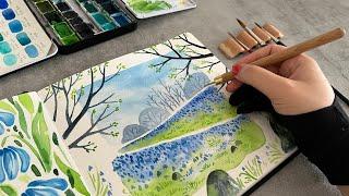 Painting EASY watercolor landscape / Beginner friendly tutorial