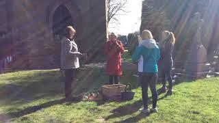 St Matthew's Church Overseal ringing hand bells on Easter Day 2021