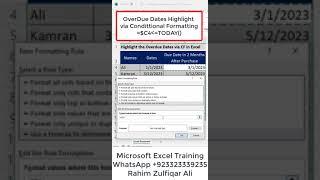 Highlight the Overdue Dates via Conditional Formatting in Excel #shorts