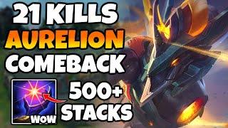 21 Kills, 500+ Stardust, 900 AP. Aurelion Sol comeback.