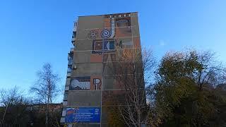 Russia. Osipenko descent in November and the Soviet mosaic on it to the Volga river embankment