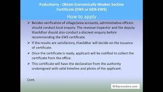 Puducherry - Obtain Economically Weaker Section Certificate (EWS Or GEN-EWS)