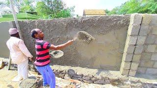 Plastering Techniques|Hollow Blocks Compound Wall Inside Plastering|With Sand and Cement mixing