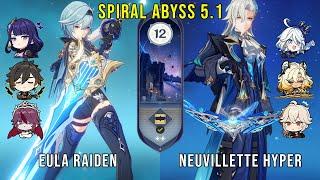 C1 Eula Raiden and C0 Neuvillette Hypercarry | Genshin Impact Abyss 5.1 Floor 12 9 Stars