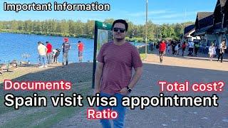 Spain visit visa appointment | Spain visit visa ratio from Pakistan | Total cost | Documents |