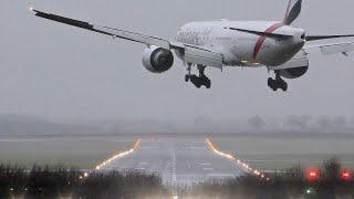 BIRDSTRIKE During Crosswind Landing | Emirates 777 at Newcastle Airport Storm Darragh