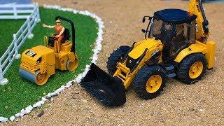 Bruder RC Construction JCB Backhoe Tractor Excavator and Drum Compactor in action!