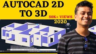 AutoCAD House Design (3D)- Part 2- AutoCAD 2D to 3D conversion (2021)