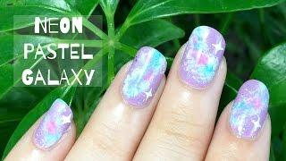 Neon pastel galaxy nail art