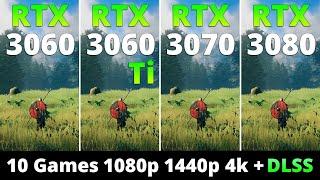 RTX 3060 vs RTX 3060 Ti vs RTX 3070 vs RTX 3080 - 10 Games 1080p 1440p and 4k + DLSS