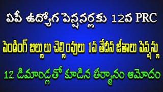 ఏపీ ఉద్యోగ పెన్షనర్లకు 12వ PRC చెల్లింపులు. 1వ తేదీన జీతాలు, పెన్షన్లు 12 డిమాండ్లతో కూడిన తీర్మానం.