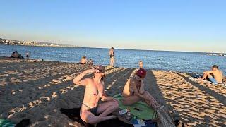 5K HDR Walking Tour -  Hot Sunny day at Barcelona Beach Spain | 4K  beach walk