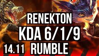 RENEKTON vs RUMBLE (TOP) | 6/1/9, 600+ games | KR Challenger | 14.11