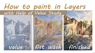 Watercolor City Tutorial, Watercolor Tips on Values Painting Cityscape, How To Paint A Simple Street