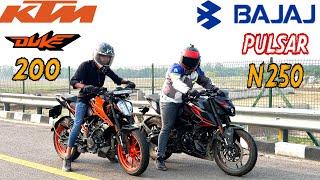 Bajaj Pulsar N250 vs KTM Duke 200 || Drag Race || TopEnd Test || value for money bike??