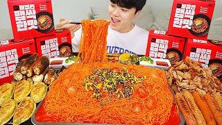 ASMR MUKBANG FIRE Noodle, fried dumplings, sausaege, Daechang Intestines recipe ! eating