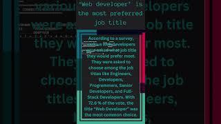 ‘Web developer’ is the most preferred job title #shorts