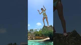 Girls just have Funawesome beach cliff jumping asmr #beach #thrill #shorts