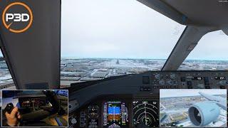 P3D V5.3 | Full flight | Snowy Crosswind landing Montreal | EGLL - CYUL | PMDG 777 | Honeycomb Alpha