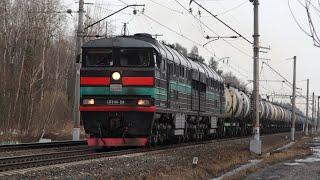 Trains on the Moscow-Ryazan railway. Peski - Golutvin stretch. Russia. Moscow region. March 2024.