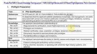 Private Pilot Ground Lesson 7: 61.56 Flight Review -61.57 Recent Flight Experience :Pilot in Command