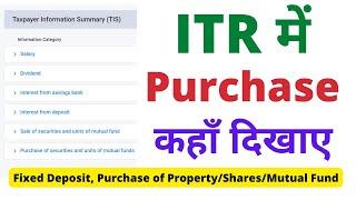 How to Show Purchase in Income Tax Return| Purchase of Shares, Mutual Fund, FD ko ITR me kaha dikhye