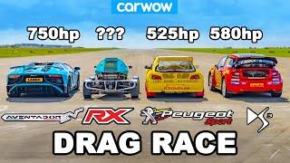 Lamborghini Aventador SV vs £1M Rallycross Racers: DRAG RACE