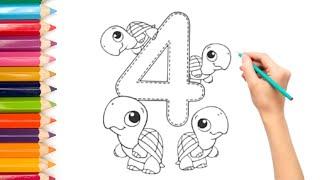 Drawing & Coloring Number Four “4” for kids & toddlers |coloring Number Four “4” for kids & toddlers