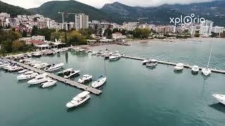 Budva town harbour, Montenegro 2017.09 aerial video