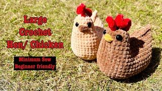 Large Crochet hen/ Chicken - Crochet along/ super easy beginner friendly tutorial