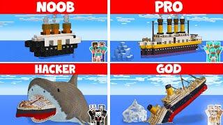 Minecraft NOOB vs PRO vs HACKER vs GOD - FAMILY TITANIC SHIP HOUSE BUILD CHALLENGE