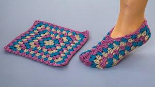 Easy crochet granny squares slippers!