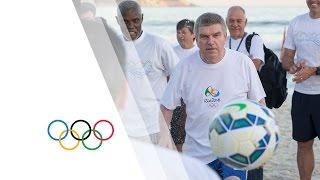 IOC President Thomas Bach plays football in Rio