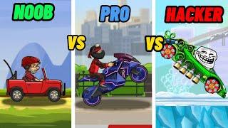 NOOB VS PRO VS HACKER IN HILL CLIMB RACING 2!